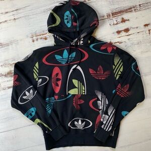 Unique Adidas Black Hoodie with Colorful Logo Accents Size M
